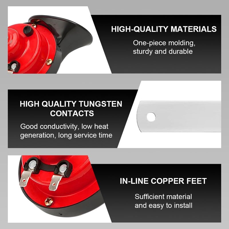 KVAEY Super Loud Car Snail Horns, 12V 300DB Durable Car Horn Kit, High Low Tone Universal Waterproof Car Air Electric Snail Horn, Vehicle Air Horn Replacement for Motorcycle Truck (Red, 1 PCS) - Image 3